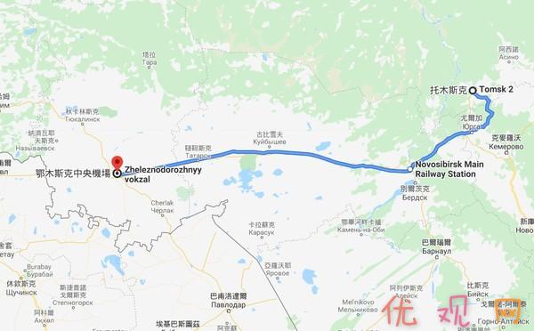 ▲纳瓦尔尼搭乘的飞机自托木斯克飞往鄂木斯克后迫降。（图／GOOGLE MAP）