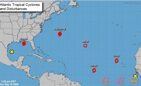 ▲▼北大西洋14日出现史上第二遭5个热带气旋同时活跃的奇景。（图／翻摄自美国国家飓风中心）